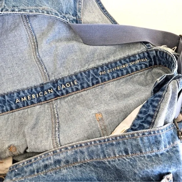 American Eagle | 90s Boyfriend Shortall Cotton Denim Overall Shorts, Womens XXL - Picture 2 of 10